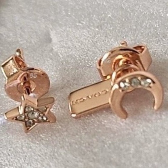 NWT Host Pick COACH Moon & Star Mismatched Stud Earrings Rose Gold - Picture 2 of 10